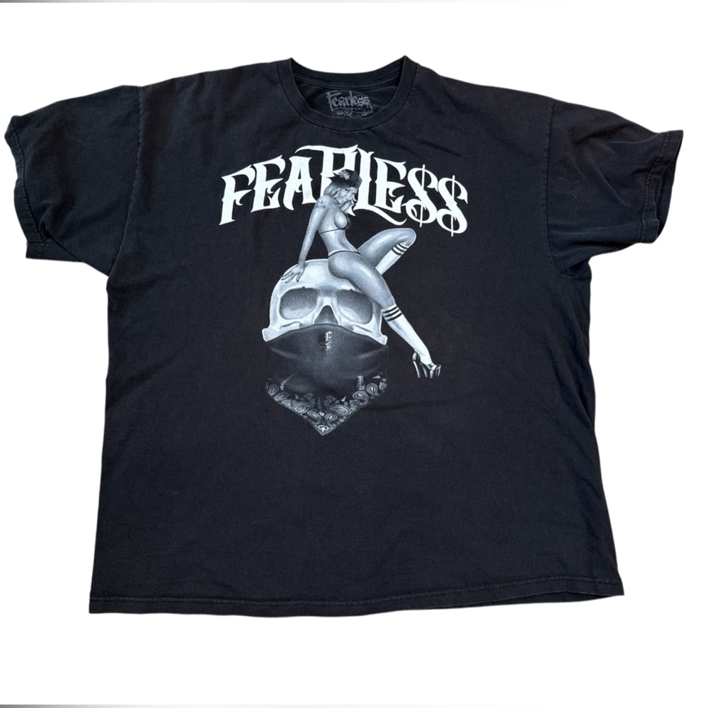 Y2K Fearless Graphic Black T-Shirt Size 2XL